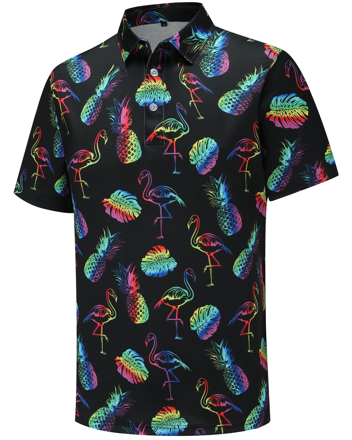 Mens Golf Polo Shirts Funny Golf Shirts for Men Performance Moisture Wicking Quick Dry Athletic Short Sleeve Shirts Neon Flamingo Pineapple
