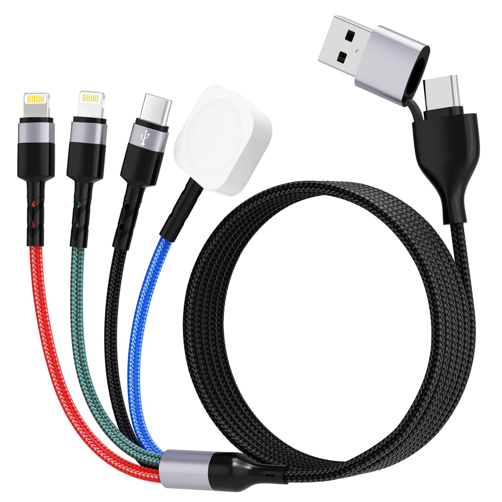 Multi Charging Cable for Apple Watch Charger Magnetic Wireless6FT 6in1 iPhone Charger Cord with USB C/Lightning*2 PortCompatible with iWatch Ultra/SE/9/8/7/6/5/iPhone 16/15/14/Samsung Galaxy S24/S23